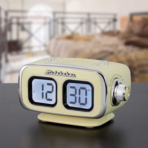 The STUDEBAKER SB3500 Bluetooth AM/FM Digital Clock Radio features a classic retro look and easy to use features. This compact alarm clock with a 1” digital LCD display is perfect for any nightstand or kitchen counter and will also look great anywhere in the home with its clean and attractive design. Clock Radio, Retro Clock, Radio Alarm Clock, Digital Clock, Wall Clock Design, Digital Clocks, Digital Audio, Flip Clock, Digital Alarm Clock