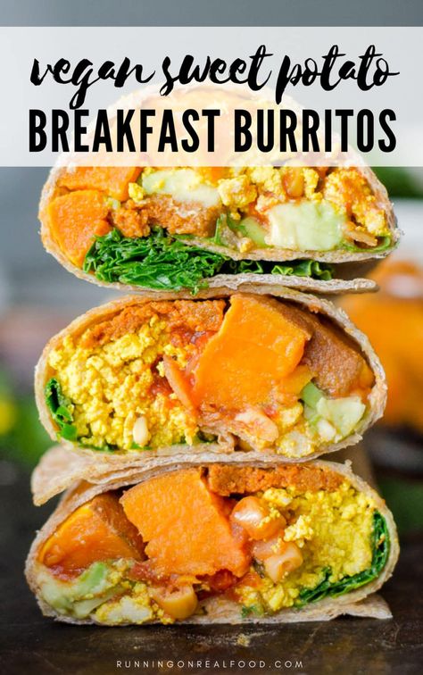 Try these healthy Sweet Potato Breakfast Burritos with kale, tofu scramble and avocado for an easy and delicious vegan breakfast option. Bean Breakfast, Vegan Burritos, Sweet Potato And Black Bean, Vegan Breakfast Options, Vegan Breakfast Burrito, Bean Burrito, Potato Breakfast, Vegan Breakfast Easy, Sweet Potato Black Beans