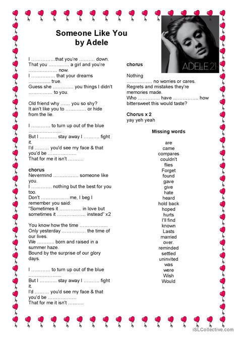 Adele - Someone Like You - Song Gap…: English ESL worksheets pdf & doc Songs For Learning English, Adele Someone Like You Lyrics, Song Lyrics Worksheet, Someone Like You Adele, Someone Like You Lyrics, Eng Songs, English Song Lyrics, Adele Songs, 2560x1440 Wallpaper