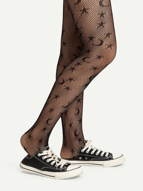 Star & Moon Pattern Fishnet Tights | SHEIN USA Fishnet Tights Outfit, Fish Net Tights Outfit, Moon Pattern, Fishnet Tights, Star Moon, Tights Outfit, Womens Tights, Shein Style, The Star