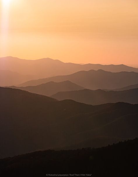 Clingmans Dome at sunset, The Great Smoky Mountains. Travel photography and guide by © Natasha Lequepeys for "And Then I Met Yoko". #smokymountains #usa #travelblog #travelphotography Mountain Asthetic Picture, Mountains At Sunset, Smoky Mountains Photography, In Love With Nature, Clingmans Dome, Distant Mountains, Sunset Mountains, Mountain Pictures, Mountains Travel