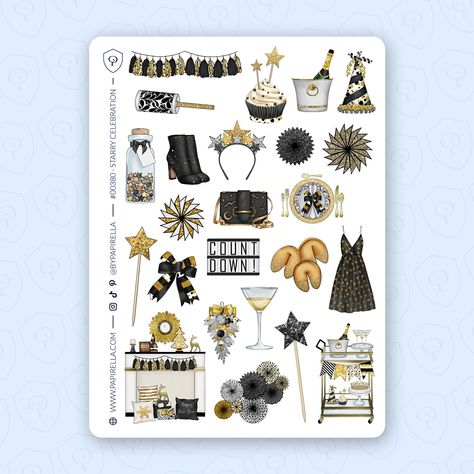 STARRY CELEBRATION Sticker Sheet / Bujo Stickers, Planner Stickers, Journaling Stickers, New Year Stickers, New Years Eve, Party Stickers by Papirella on Etsy New Years Stickers, New Year Stickers, Stickers Journaling, Bujo Stickers, Journaling Stickers, Party Stickers, New Years Eve Decorations, Decorative Stickers, New Year Celebration