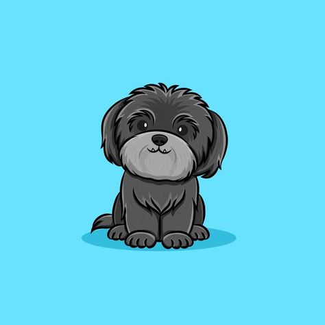 Cute black shih tzu dog puppy sitting ca... | Premium Vector #Freepik #vector #dog-vector #dog-cartoon #dog-illustration #cute-dog-vector Black Fluffy Puppy, Drawing Shih Tzu, Black Dog Drawing, Shih Tzu Illustration, Shih Tzu Cartoon, Crying Cartoon, Paw Cartoon, Chibi Dog, Dogs Cartoon