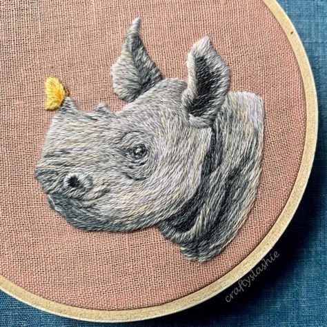 Joyce Wong (@craftyslashie) • Instagram photos and videos Smiley Baby, Elephant Embroidery, Needle Painting, Baby Rhino, Portrait Embroidery, Daughter Christmas, Thread Painting, Animal Embroidery, Painting Wall Art