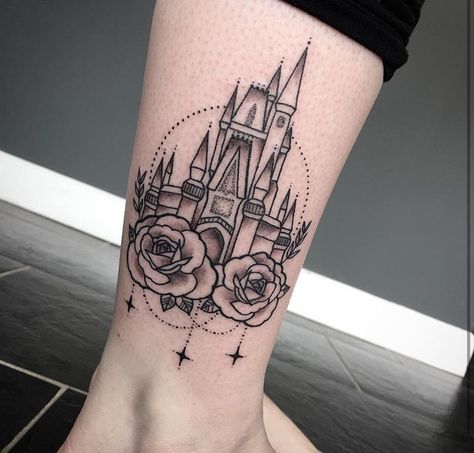 My Disney castle tattoo! #disney #disneytattoo Disney tattoo #disneycastletattoo Geometric Disney Tattoo, Traditional Style Disney Tattoo, Traditional Disney Tattoo, Hogwarts Castle Tattoo, Disney Castle Tattoo, Cute Disney Tattoos, Disney Inspired Tattoos, Disney Sleeve Tattoos, Tattoo Disney