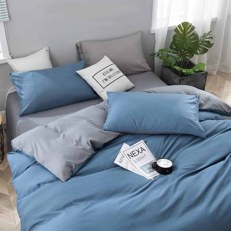 Blue Sheets Bedroom, Simple Bedding Sets, Apartment Needs, Bed Duvet, Queen Bed Sheets, Queen Size Duvet Covers, Blue Sheets, Blue Duvet, Simple Bed