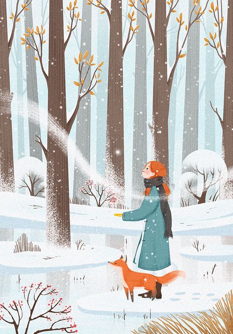 Winter Drawings Christmas, Snow Illustration, Winter Drawings, Apple Imac, Winter Illustration, Fox Illustration, Winter Magic, Whimsical Illustration, Winter Art