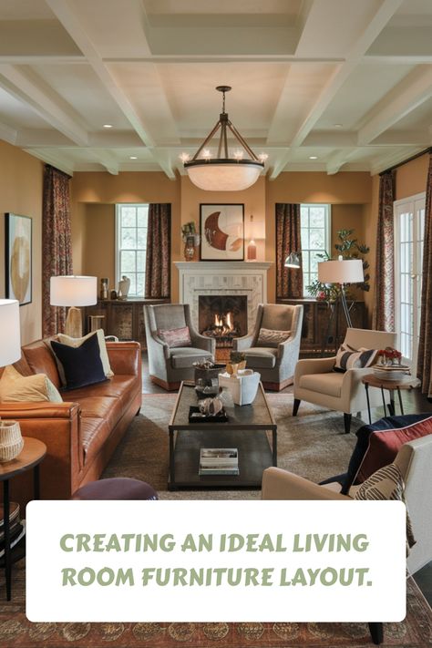 Creating an ideal living room furniture layout. Craftsman Living Room Layout, Conversation Living Room Layout, Layer Lighting, Ideal Living Room, Kitchen Flooring Trends, Square Living Room, Industrial Chic Kitchen, Ensuite Bathroom Designs, Craftsman Living Room