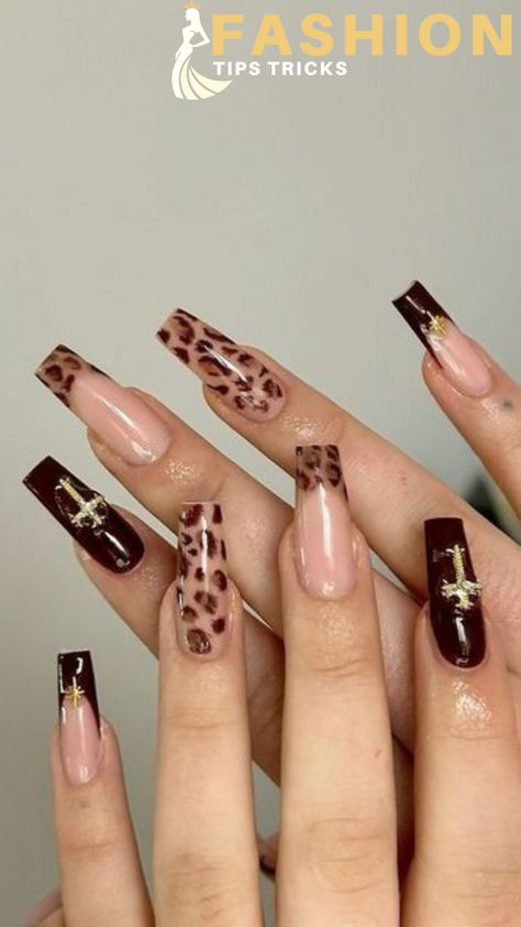 Nail Designs Chrome, Nail Designs Black, Cheetah Nail Art, Brown Fall Nails, Nail Art Fall, Chevron Nail Art, Cheetah Nail Designs, Hoco Nails, Cheetah Print Nails