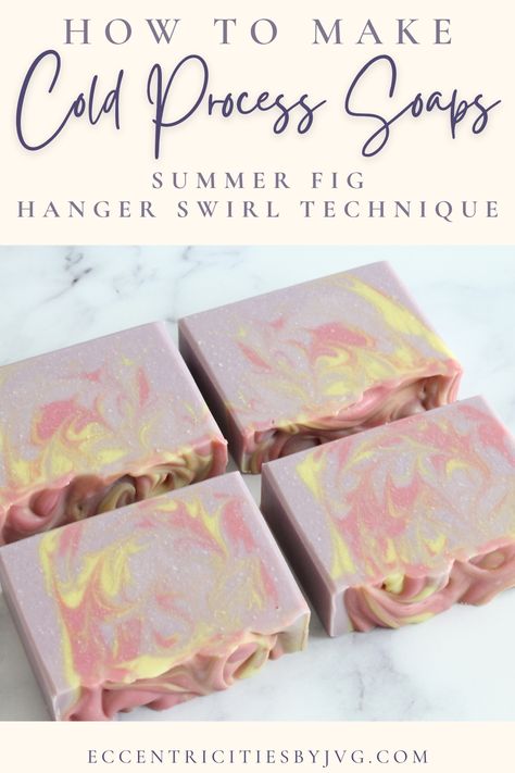 Learn how to make Summer Fig cold process soaps using the hanger swirl technique and get gorgeous designs. How to make summer cold process soap. DIY cold process soap with colloidal oatmeal and kaolin clay. This is a gorgeous hanger swirl technique design cold process soap to make at home. Cold process soap DIY techniques and cold process soap design ideas. Cold process soap free recipe and DIY. Cold process soapmaking video DIY with full recipe and instructions. Soap Cold Process Recipe, Cold Process Soap Techniques, Cold Press Soap Recipes, Homemade Cold Process Soap, Cold Process Soapmaking, Shae Butter, Soap Design Ideas, Cold Process Soap Designs, Cold Pressed Soap