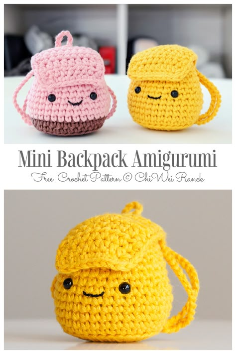 Crochet Mini Backpack Amigurumi Free Pattern - DIY Magazine Amigurumi Backpack, Patterns Aesthetic, Designs Aesthetic, Mochila Crochet, Crochet Toys Free Patterns, Crocheted Bags, Crochet Toys Free, Crochet Backpack, Crochet Keychain Pattern