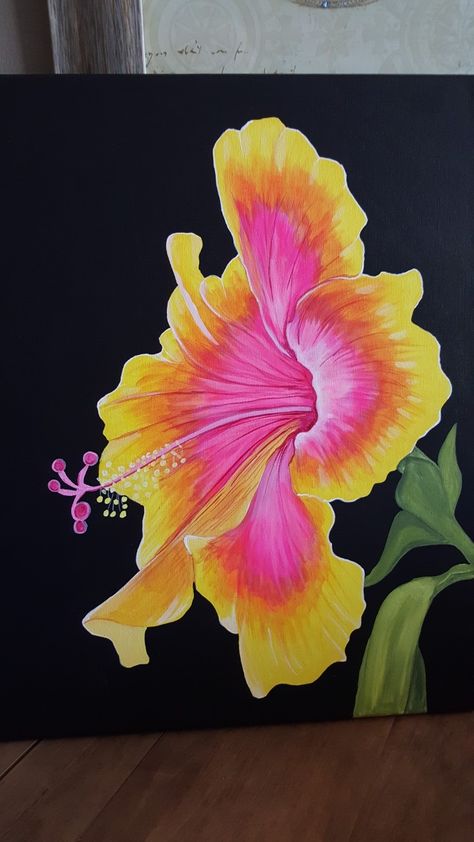 Thermo Paintings, Huge Canvas Painting Ideas Acrylic, Hibiscus Paintings, Summer Flower Painting, Painting Ideas Summer Easy, Diy Canvas Art Painting Ideas, Easy Art Inspiration Painting, Hibiscus Painting Easy, Colorful Art Ideas