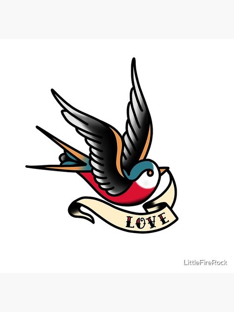 "Traditional Swallow - Love" Photographic Print by LittleFireRock | Redbubble Traditional Swallow, Traditional Swallow Tattoo, Atrapasueños Tattoo, Swallow Tattoo Design, Vintage Tattoo Design, Tattoo Bird, Sparrow Tattoo, Swallow Tattoo, Traditional Tattoo Sleeve