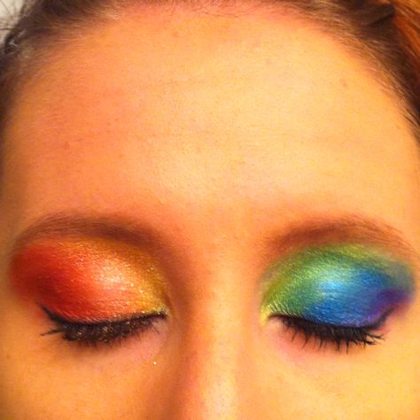 Rainbow eyes for wacky Wednesday! Wacky Eye Makeup, Wacky Tacky Makeup, Rainbow Fish Makeup, Wednesday Makeup, Rainbow Undereye, Wacky Tacky Day, Tacky Day, Rainbow Cheetah Makeup, Pep Club