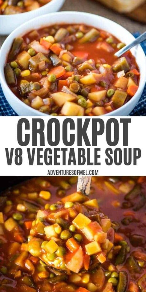 Vegetable Soup With Veg All, V8 Vegetable Soup Crock Pot, V 8 Vegetable Soup, Crock Pot Vegetable Soup Recipes, Vegetable Soup V8, Vegetarian Soup Crockpot, Easy Crockpot Vegetable Soup, V8 Soup Recipe, Vegetable Soup Recipes Crockpot