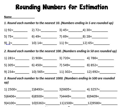 Rounding Numbers --- This is a worksheet for students to practise rounding off numbers to assist them in their estimations.  This worksheet explores rounding off by 10's, 100's and 1000's. It is aimed at year 3 and 4 but can be used for year 5 if needed!    #reachingteachers Check more at http://www.reachingteachers.com.au/teacherresources/product/rounding-numbers/ Large Numbers Worksheet For Grade 4, Rounding Off Worksheets Grade 4, Large Numbers Worksheet Class 5, Rounding Numbers Worksheet, Rounding Off Numbers, Maths Strategies, Word Problems 3rd Grade, Decimal Division, Mathematics Classroom