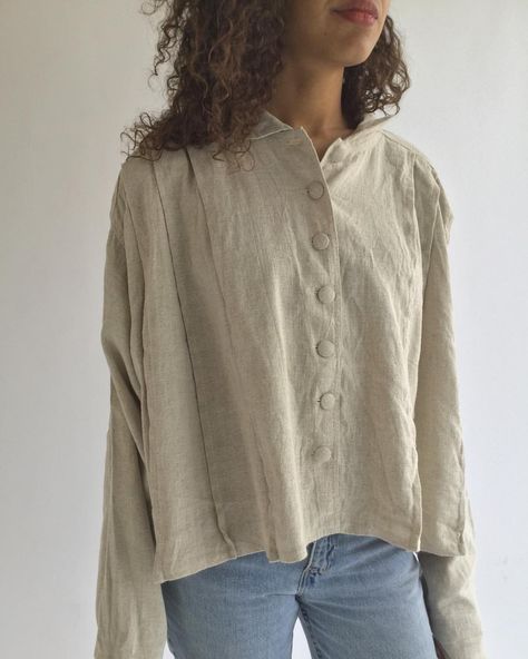 Boxy linen blouse Linen Blouse, Covered Buttons, Sleeve Blouse, Long Sleeve Blouse, Blouses, Long Sleeve, Women's Top, How To Wear