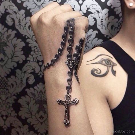 Rosary Bead Tattoo Ideas, Designs, and Meanings - TatRing Rosary Tattoo On Hand, Eye Of Ra Tattoo, Rosary Tattoos, Rosary Bead Tattoo, Tattoos Dainty, Tattoos With Deep Meaning, Tattoos Cross, Rosary Tattoo, Tattoos Cool