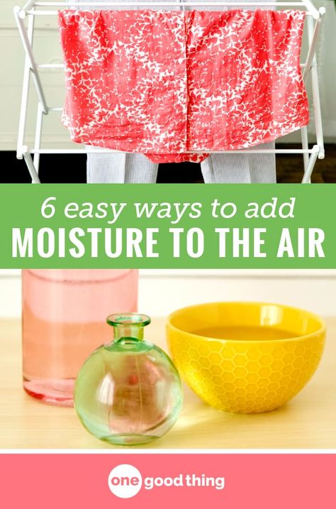 Wintertime dryness can wreak havoc on your hair, skin, and more! Check out these 6 easy ways to add moisture to the air—no humidifier required! #dryskin #wintertips How To Humidify Your House Diy, Diy Humidifier, Cleaning A Humidifier, Vicks Humidifier Hacks, Natural Humidifier Diy, Add Moisture To The Air Home, Homemade Humidifier, Essential Oils In Humidifier, Humidifier Benefits