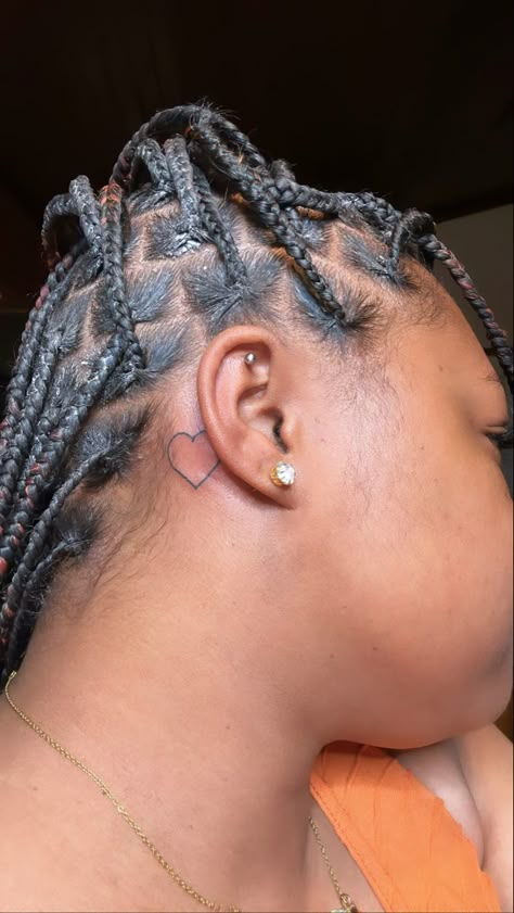 Small Hidden Tattoos Black Women, Matching Behind Ear Tattoos, Small Tats Black Women, Hidden Matching Tattoos, Bestie Tattoos Black People, Aesthetic Tattoos Black Women, Behind Ear Tattoo Black Women, Small Tattoos Behind Ear For Women, Behind Tattoos Ear