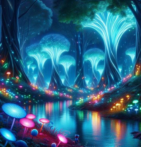 Planet Design Ideas, Alien Landscape Concept Art, Planet Fantasy Art, Alien Planet Landscapes, Landscapes Digital Art, Alien Forest, Beautiful Alien, Forest Digital Art, Alien Planets