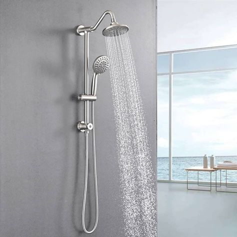 Wall Mounted Shower Faucet With Handheld Shower 6 Inch Rain Shower Head Combo Set Shower System With Slide Bar, NO VALVE - On Sale - Bed Bath & Beyond - 36220222 Rain Shower Head With Handheld, Rain Shower System, Power Shower, Dual Shower Heads, Shower Fixtures, Shower Faucet Sets, Slide Bar, Rainfall Shower Head, Handheld Shower Head