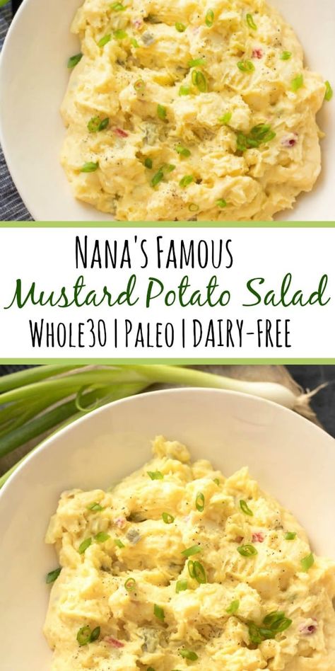 Whole30 Mustard Potato Salad (Paleo, Dairy Free, GF) - Whole Kitchen Sink Whole 30 Summer Sides, Grain Free Dairy Free Meal Prep, Dairy Free Meatless Meals, Gluten Free Dairy Free Potato Salad, Whole30 Potato Salad, Whole 30 Summer Meals, Potato Salad Dairy Free, Simple Whole30 Recipes, Whole 30 Potato Salad