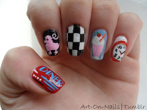 Nail Designs With Bows, Wild Nail Art, French Tip Nail Art Designs, Tip Nail Art Designs, Spike Nails, Nail Art Tumblr, Nail Designs 2014, Vintage Nail Art, 50's Diner