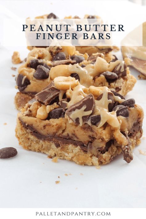 Peanut Butter Finger Bars - Pallet and Pantry Peanut Butter Fingers Recipe, Peanut Butter Fluffernutter Bars, Peanut Butter Caramel Bars, Peanut Butter Magic Bars, Frito Peanut Butter Snack, Butter Finger Bars, Peanut Butter Dessert Bars, Butter Finger Dessert, Peanut Butter Bar