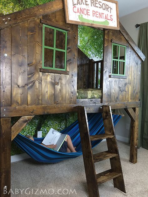 Clubhouse Bed DIY Treehouse Bed, Tree House Bed, Diy Loft Bed, Cool Kids Rooms, Cool Kids Bedrooms, Kids Loft Beds, Cabin Bed, Casa Country, Dekorasi Kamar Tidur