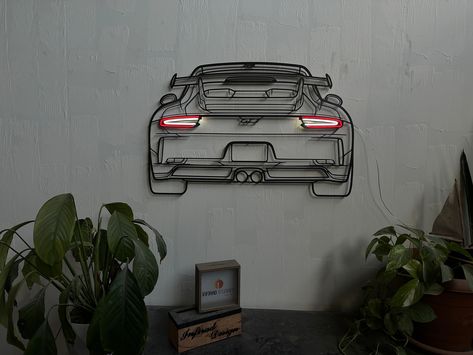 Neon Silhouette, Car Guy Gifts, Car Silhouette, Silhouette Wall Art, Acrylic Frame, Car Wall Art, Acrylic Frames, Lasercut Design, Office Room