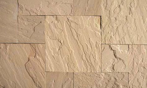 BEIGE   STONE TYPE: SANDSTONE   TOP FINISH: NATURAL   BOTTOM FINISH: NATURAL OR CALIBRATED   EDGE FINISH: SAWN   DIMENSIONS: 1'X1' TO 2'X3'   THICKNESS: 1", 1.25", 2", 6"   ALSO AVAILABLE IN:  COPING, TREADS, STEPS Dholpuri Wall Tiles, Sandstone Patio, Stucco Texture, Tiles Designs, Sandstone Wall, Sandstone Tiles, Sandstone Color, Cladding Design, Exterior Wall Tiles