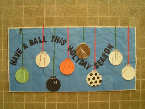 PEC: Bulletin Boards for Physical Education Sports Bulletin Boards, Physical Education Bulletin Boards, Pe Bulletin Boards, Kids Bulletin Boards, Christmas Bulletin Boards, Sports Theme Classroom, Elementary Physical Education, Elementary Pe, Physical Education Lessons