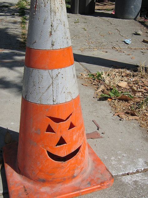 Traffic Cone Jack O Lantern Cone Aesthetic, Dream Core, Traffic Cone, Jack O Lantern Faces, 2023 Halloween, Rubbish Bin, Old Room, Group Halloween Costumes, Spooky Scary