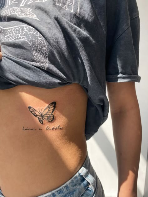 Spine Tattoos Butterfly, Butterfly Tattoo Over Scar, Butterfly Tattoo With Quote, Tattoos For Women Shoulder, Tattoo Rib, Pixie Tattoo, Tattoo Over Scar, Butterfly Tattoo On Shoulder, Rib Tattoos For Women