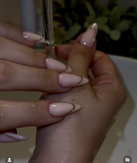 Nails For Special Occasion, French Manicure On Round Nails, Holiday Nude Nails, Hollow French Tip Nails, Nefertiti Nails, Fiancé Nails, Classy Baddie Nails Almond, Ew Years Nail Ideas, Wedding Guest Nails Ideas Almond