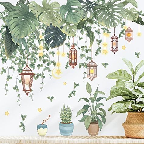 Adhesive Wall Art, Plants Wall, Wall Stickers Living Room, Pvc Wall, Wallpaper Decor, Mural Wall Art, Wallpaper Wall, Sticker Wall Art, Plant Wall