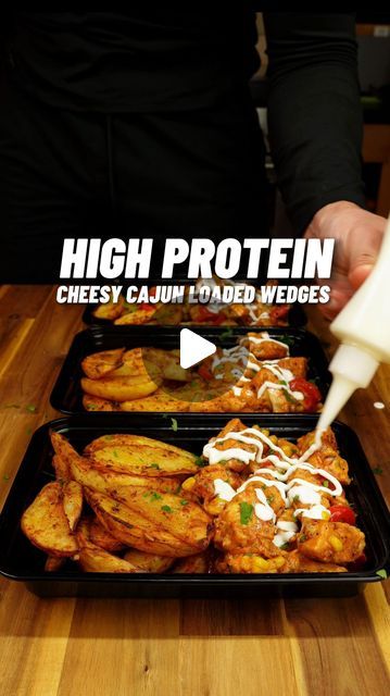 Loaded Wedges, Crispy Wedges, Baking Potatoes, High Protein Dinner, High Calorie Meals, Cajun Chicken, Cajun Seasoning, Grated Cheese, Grilled Vegetables