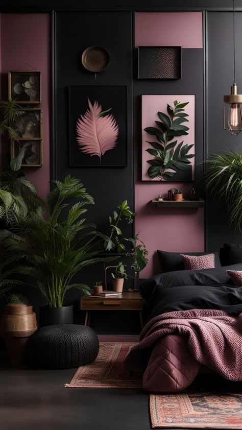 Black And Pink Living Room, Entry Landscaping, Guess Room, Succulent Landscape, Mixing Patterns, Furniture Architecture, Bed Design Modern, Black Room, Black Bedroom