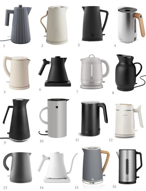 16 of the best minimalist electric kettles | These Four Walls Pretty Electric Kettle, Small Electric Kettle, Kettle And Toaster Set In Kitchen Ideas, Mini Electric Kettle, Glass Electric Kettle, Toaster Kettle Set, Minimalist Kitchen Appliances, Electric Kettle Aesthetic, Aesthetic Kettle