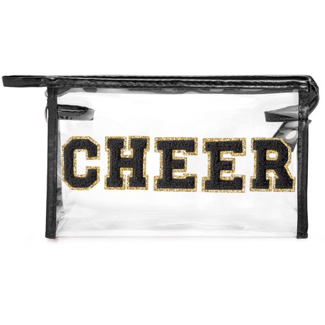 PRICES MAY VARY. Black Cheerleader Style: Elevate your cheerleading game with our vibrant black bordered CHEER cosmetic bag, featuring bold black "CHEER" lettering accented with shimmering gold glitter. This bag exudes the dynamic spirit and energy of cheerleading, adding a pop of enthusiasm to your ensemble. Sturdy PVC Construction: Crafted from sturdy PVC plastic, our CHEER letter cosmetic pouch is designed to withstand the rigors of cheerleading practice and travel. Splash-proof, stain-resist Cheerleader Coach Gifts Ideas, Cheer Bag Accessories, Cheer Party Favors, Senior Night Cheer Gifts, Cheer Coach Gift Ideas, Cheerleader Gifts For Team, Cheer Gifts For Team Goody Bags, Cheer Senior Night Gifts, Cheer Gifts For Team