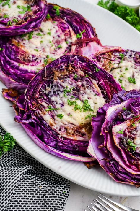 Purple Cabbage Steaks In Oven, Recipes Using Purple Cabbage, Recipes With Purple Cabbage, Roasted Purple Cabbage, Purple Cabbage Recipe, Red Cabbage Steaks, Cabbage Purple, Purple Cabbage Recipes, Sous Vide Pork Chops