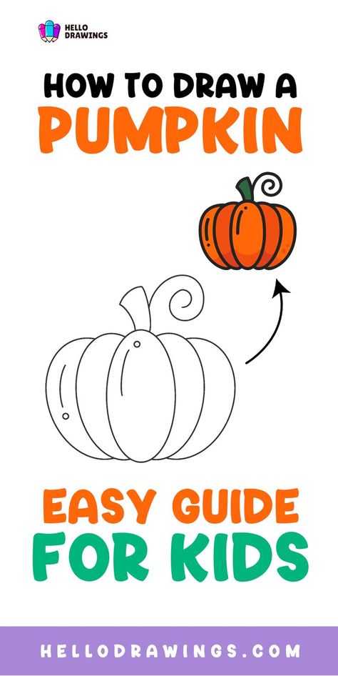 How to Draw a Pumpkin | Step by Step Guide for Kids Drawing A Pumpkin, Easy Fruit Drawing, Draw A Pumpkin, Fruit Drawing, Pumpkin Drawing, Fruits Drawing, Halloween Drawings, Drawing Tutorial Easy, Guided Drawing