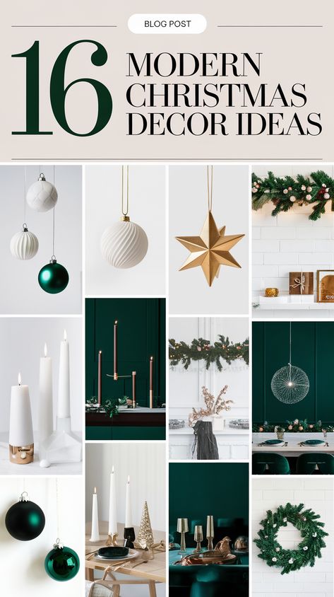 16 Modern Christmas Decor Ideas for a Sleek and Stylish Holiday Season! Christmas Modern Decor, Unique Centerpiece Ideas, Artistic Christmas Cards, Modern Christmas Decor Ideas, Unique Placemats, Minimalist Tree, Unique Stockings, Creative Wreaths, Modern Holiday Decor