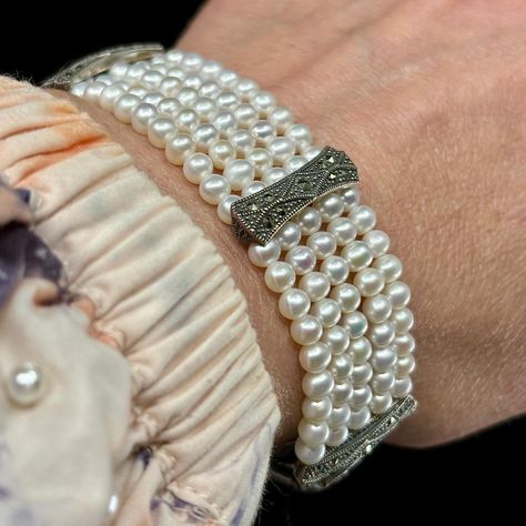 We love our Pearls, and we definitely love Pearls in multiple strands. This bracelet here is contemporary but it has an antique feel. Five strands of fresh water Pearls are set inbetween ‘spacers’ of sterling silver studded with Marcasite 👌🏽 This bracelet is a true classic…and could be a perfect Christmas gift (circa 3 months to Christmas). DM us for enquiries 🐚 * Please note items over $5K are ‘pick up in store’. Sales items do not include resizing nor postage. ________________________... Fresh Water Pearls, Water Pearls, Sterling Silver Studs, Perfect Christmas Gifts, Perfect Christmas, 3 Months, Fresh Water, Freshwater Pearls, Christmas Gift