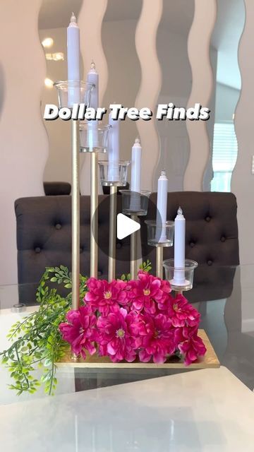 Mayra Mondragon on Instagram: "DOLLAR TREE CENTERPIECE DIY, DOLLAR TREE TABLE DECOR DIY, CANDLE DECOR DIY, CENTRO DE MESA DIY, CANDELABRA DIY. #dollartreefinds #dollartreediy #candelabra #candelabro #centerpiece #centerpiecesideas #candledecor #tabledecor #diy #diycrafts #diydecor #diycenterpieces #diyideas #dollartreedecor #dollartreecommunity #dollartreeobsessed #centrodemesa #fyp #weddingcenterpiece #diycraft #diywedding #diytabledecor #dollartree" Diy Candelabra Centerpiece, Dollar Tree Table Decor, Candle Decor Diy, Candelabra Diy, Dollar Tree Table, Diy Candelabra, Tree Table Decor, Table Decor Diy, Tree Centerpiece