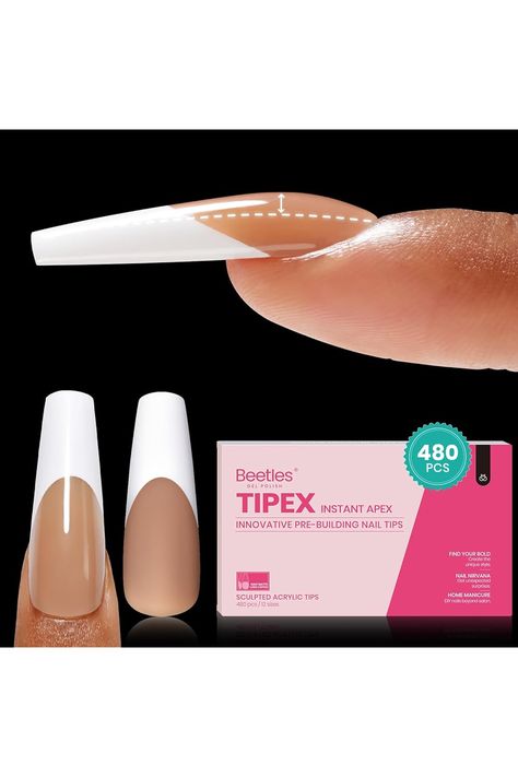 Beetles Tipex Instant Apex Press on Nail Tips: 480PCS Pre-Building Brown Long Coffin French Tip Press on Nails False Nails 12 Sizes Gel Nail Tips-Thick Acrylic Nails for Flat Nails Long Coffin French Tip, Flat Nails, Coffin French Tip, Coffin French, Nails For Work, French Tip Press On Nails, Gel Nail Tips, Womens Nails, Beetles