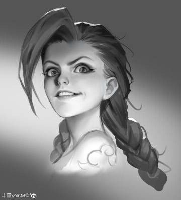 Jinx Portrait, 얼굴 드로잉, Gray Scale, Scale Art, Jinx League Of Legends, 얼굴 그리기, League Of Legends Characters, 캐릭터 드로잉, Arte Sketchbook