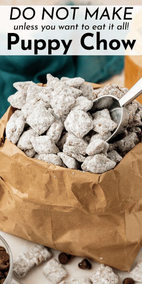 We don't skimp on the chocolate or peanut butter in this puppy chow recipe. Whether you call it puppy chow or muddy buddies, the bottom line is, this no bake treat is seriously easy, incredibly tasty, and alway a huge hit with a crowd. Homemade Puppy Chow, Easy Puppy Chow Recipe, Best Puppy Chow Recipe, Easy Puppy Chow, Puppy Chow Chex Mix Recipe, Puppy Chow Recipe, Chex Mix Puppy Chow, Chow Recipe, Muddy Buddies Recipe