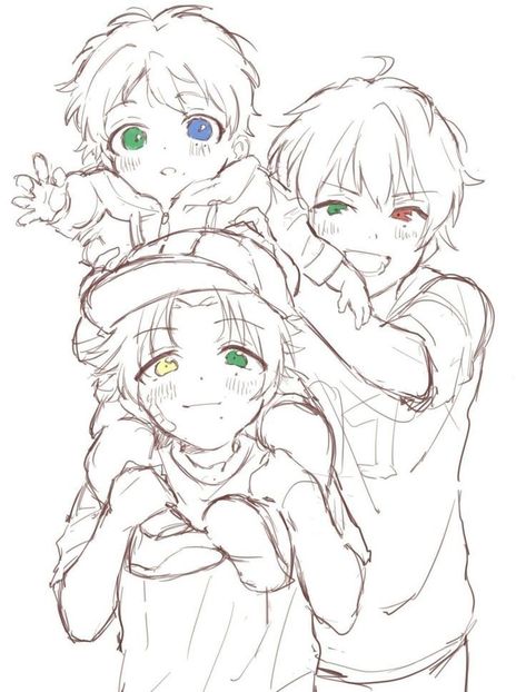 Sibling Poses, Anime Siblings, Family Drawing, Anime Family, Anime Drawings Tutorials, Anime Poses Reference, Art Drawings Sketches Simple, Anime Sketch, Drawing Base